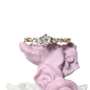 14K Gold Plated Petite Dainty CZ Five-stone Stacking Engagement Ring Size 7